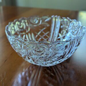Rare Large Vintage Anna Hutte Bleikirstall Lead Crystal Bowl 8.5 inch with Roses